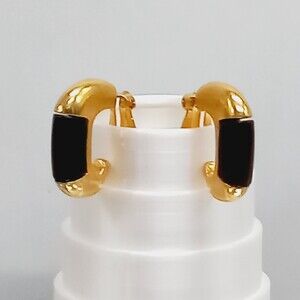 Joseph MAZER vintage Art Deco clip on gold tone wood grain Earrings SIGNED